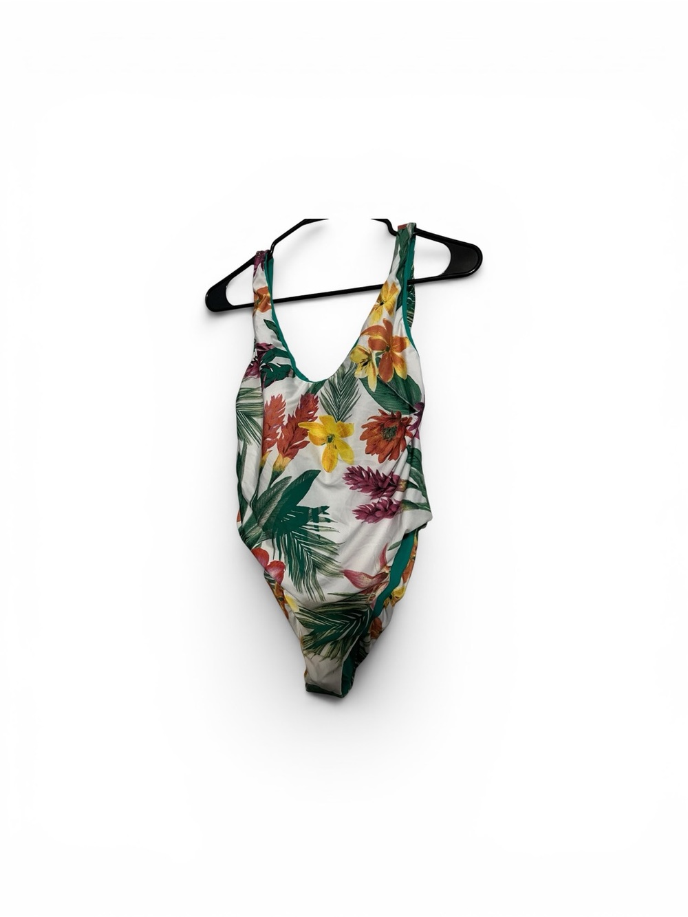 BECCA Teal and Tropical Floral One-Piece Swimsuit